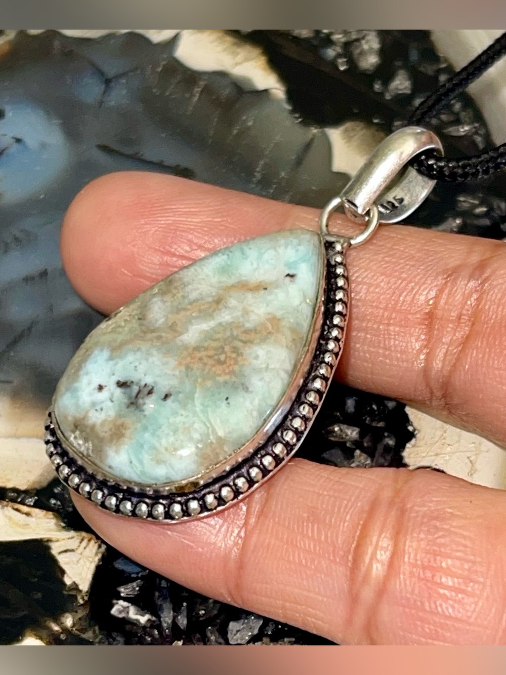 Beautiful Blue Green Caribbean Larimar Pendant 2”